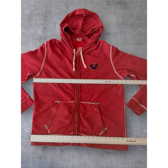 Vtg True Religion Embroidered Big Logo Zip Hoodie Retro Size XXL Red Y2K RARE - Picture 4 of 9